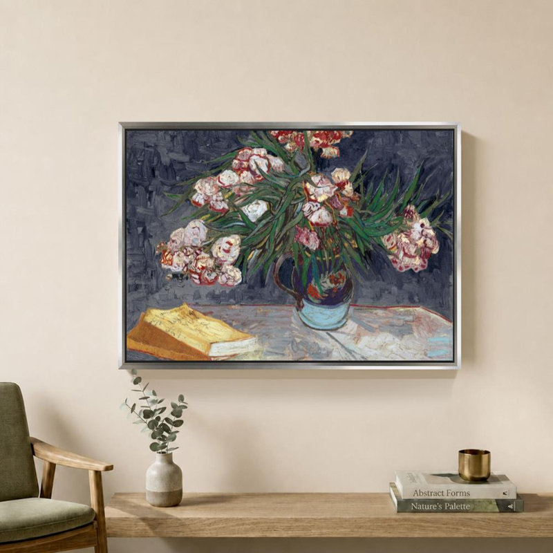 Oleanders revisité par Vincent Van Gogh - impression sur toile, H 18 po x l 24 po, Cadre flottant biseauté, Argent