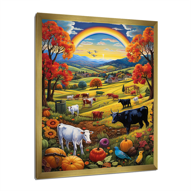 Dawyn Cow Harvest Symphony II, reproduction d'art sur toile, H 44 po x l 34 po x P 1,5 po, Encadrement doré