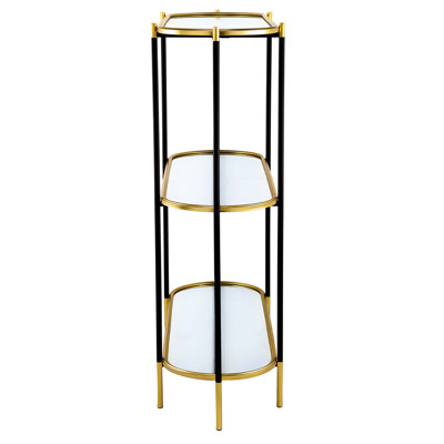 48.5X16.5X50" Console Table Metal, 3 Black Gold Mirrored Shelf, Contemporary Beauty 48.5X16.5X50", Appeal