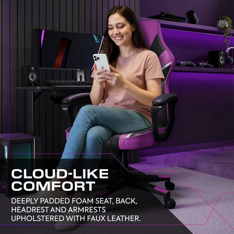Tempest Ergonomic PC Office Gaming Chair, Purple/Black
