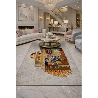 Tapis beige tissé à motif abstrait Mosso