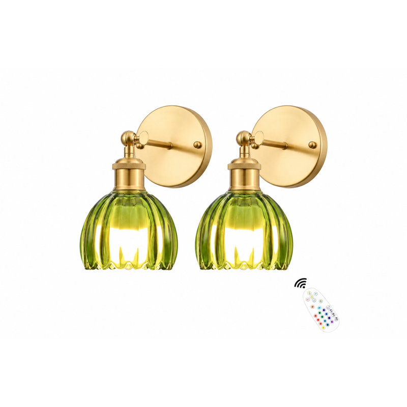 Battery Operated Wall Sconces With Remote, Rechargeable Wireless Wall Sconce With Tulip Glass Shade, RGB Dimmable Light (Set Of 2)