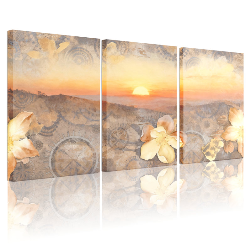 «Fashion Sunset Landscape Floral Art», ensemble de 3 impressions sur toile, H 18 po x l 36 po