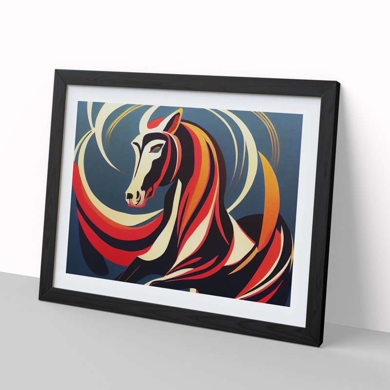 Horse Deco Abstract - Single Picture Frame Print, Black, 25cm H x 34cm W x 2cm D