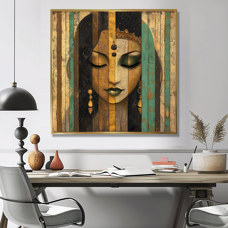 Maissane - salon d'art mural indien, 30" H x 30" W, Floater Framed Print, Gold