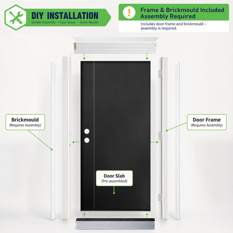 Porte d'entrée moderne en fibre de verre 36 po x 80 po Calhome avec cadre en vynylite à assemblage rapide et ensemble de moulure en brique pour porte extérieure avant droite résistant aux intempéries