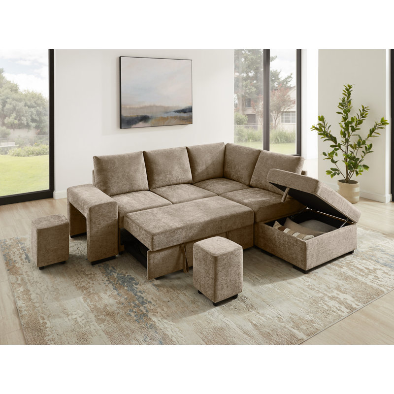 Canapé modulaire rembourré avec repose-pieds 94,88 po, Polyester brun clair