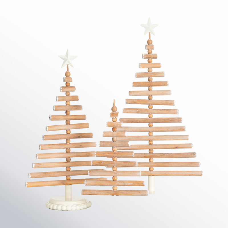 17.75"H, 22.25"H And 26.75"H Wood Slat Tree Set Of 3, Christmas Decor; White