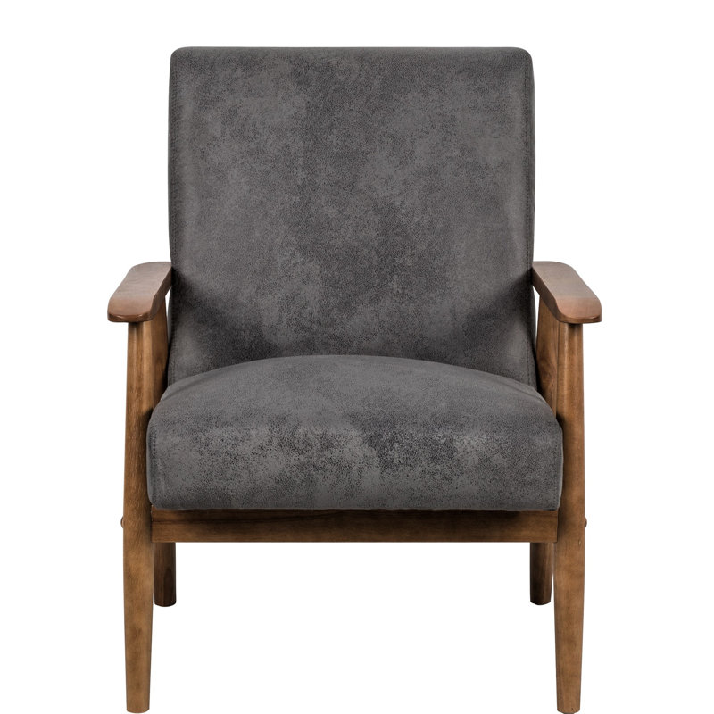 Fauteuil de style Mid-Century moderne de 24,97 po de largeur, accoudoirs en bois massif gris, facile à assembler et à nettoyer, siège en mousse confortable, fauteuil en microfibre élégant, attrayant, confortable et élégant