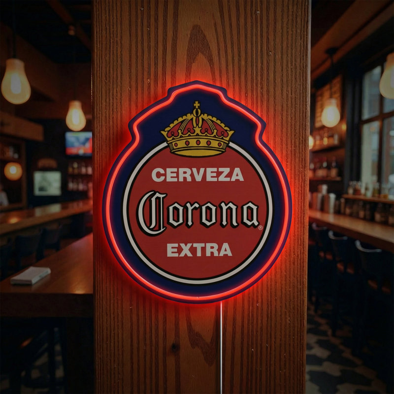 Cerveza Corona Extra LED Plaque Sign - Retro Lighted Wall Decor, Classic Beer Neon-Style Wall Sign