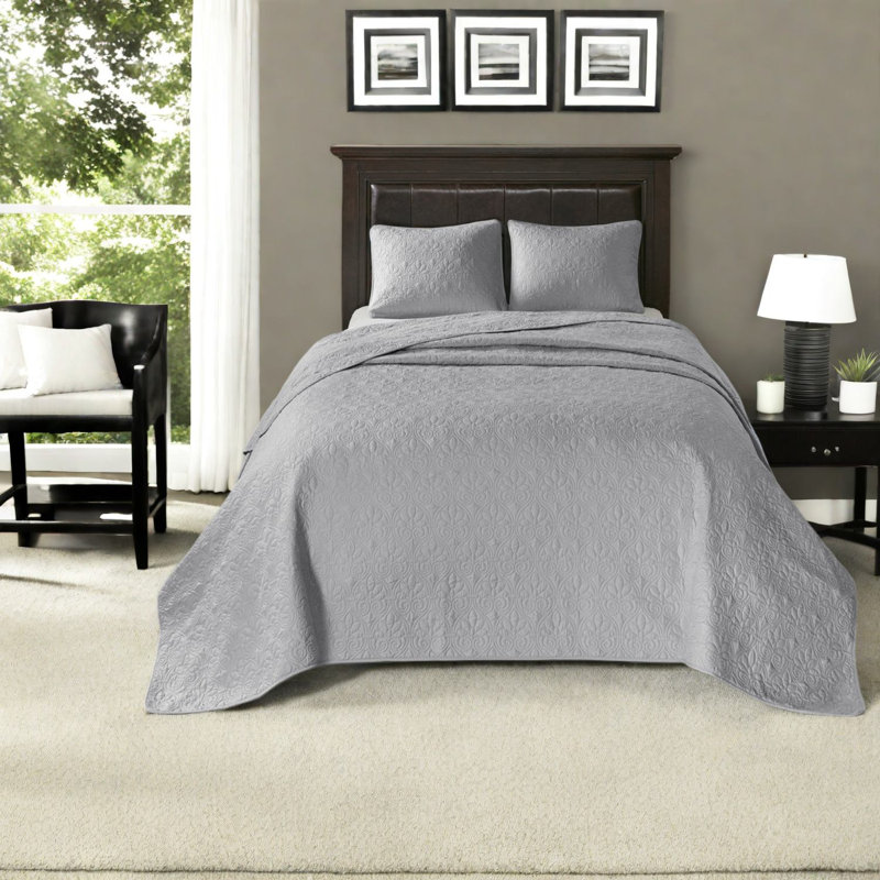Durable Cotton Bedding Sets, Reversible Grey Quilt For Cottage Style