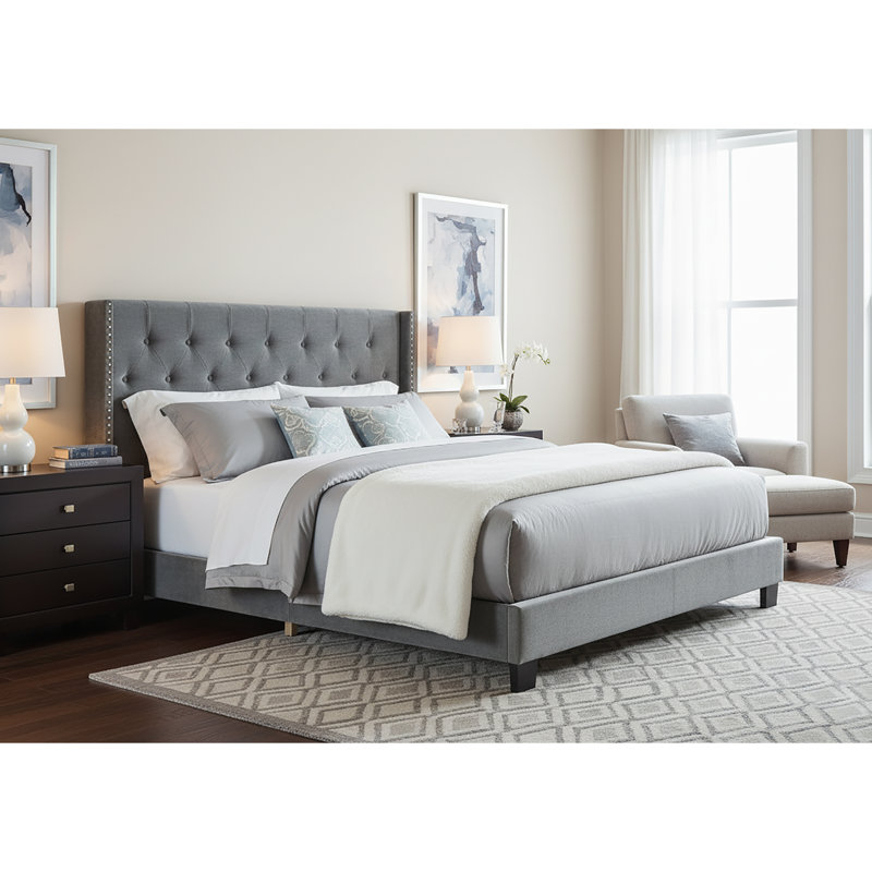 Holliston Upholstered Wingback Bed, Silver Velvet, King