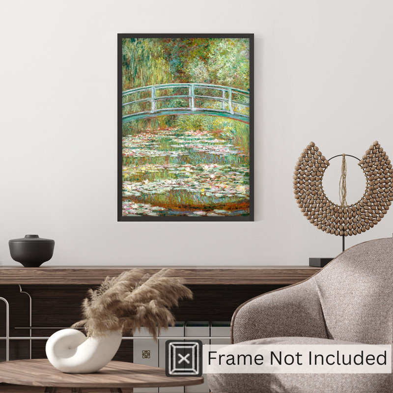 Architecture et bâtiments Claude Monet - pont sur un étang de nénuphars, reproduction d'art classique sans cadre