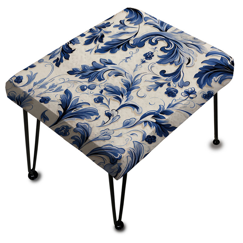 Regal Cobalt Blue Damask Victorian Pattern - Damask Rectangle Ottoman