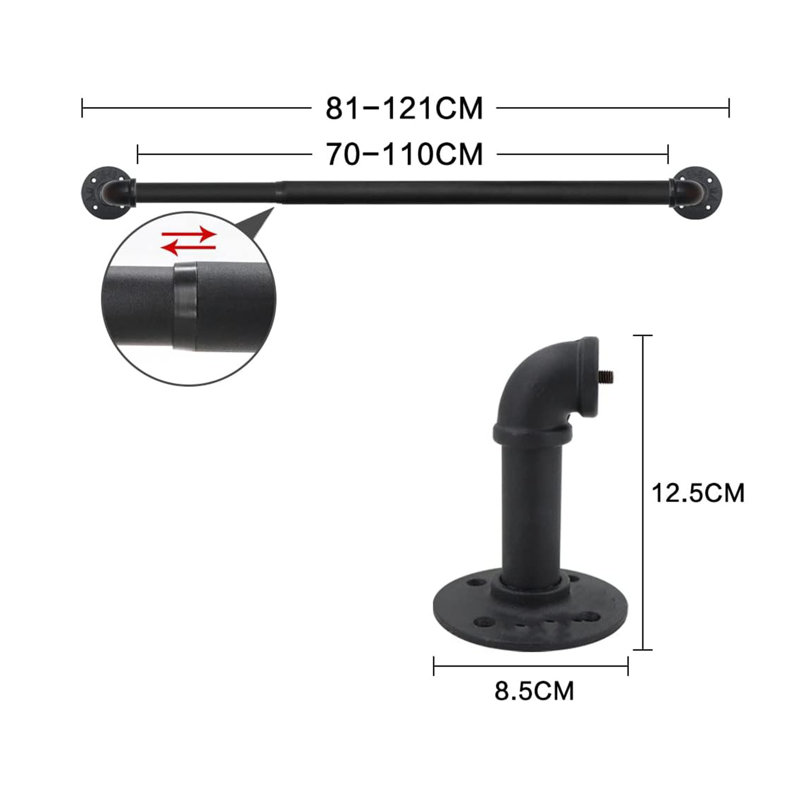 70cm Straight Tension Shower Curtain Rod & Hook Set