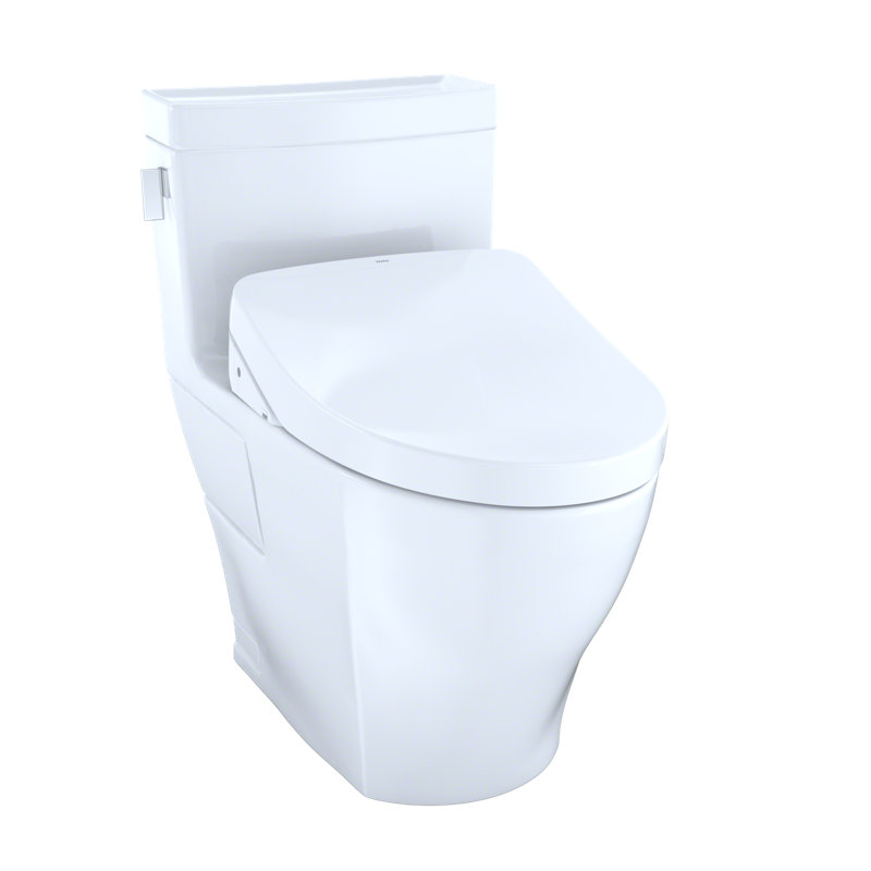 Toilette allongée une pièce 1,28 GPF TOTO WASHLET + ® et siège de bidet contemporain WASHLET S500e, blanc coton
