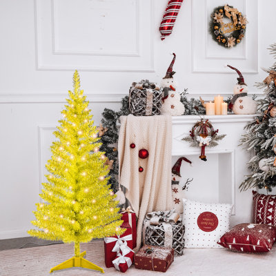 Arbre de Noël doré de 4 pi avec 50 lumières incandescentes et 122 pointes pour les petits espaces