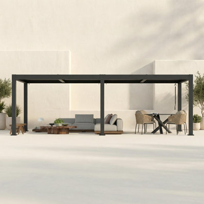 12x20FT All-Aluminum Louvered Pergola with Adjustable Roof, Reinforced Frame & Integrated Drainage, Hard Top Gazebo for Patio & Deck