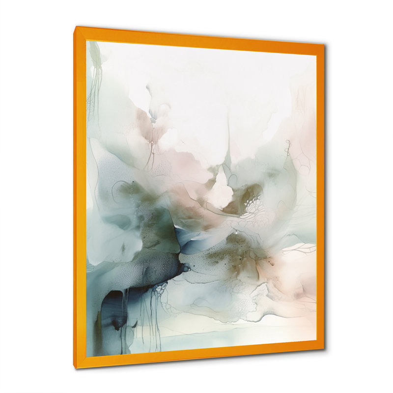 «Green and Cream Essence Of Modernity II», art mural abstrait en marbre, H 20 po x l 12 po, Impression encadrée, Doré