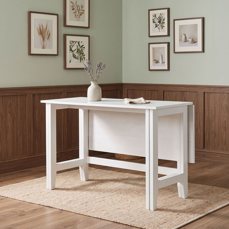 Farmhouse Drop Leaf Extendable Dining Table with Rectangular Kitchen Table and H-Shape Base, White