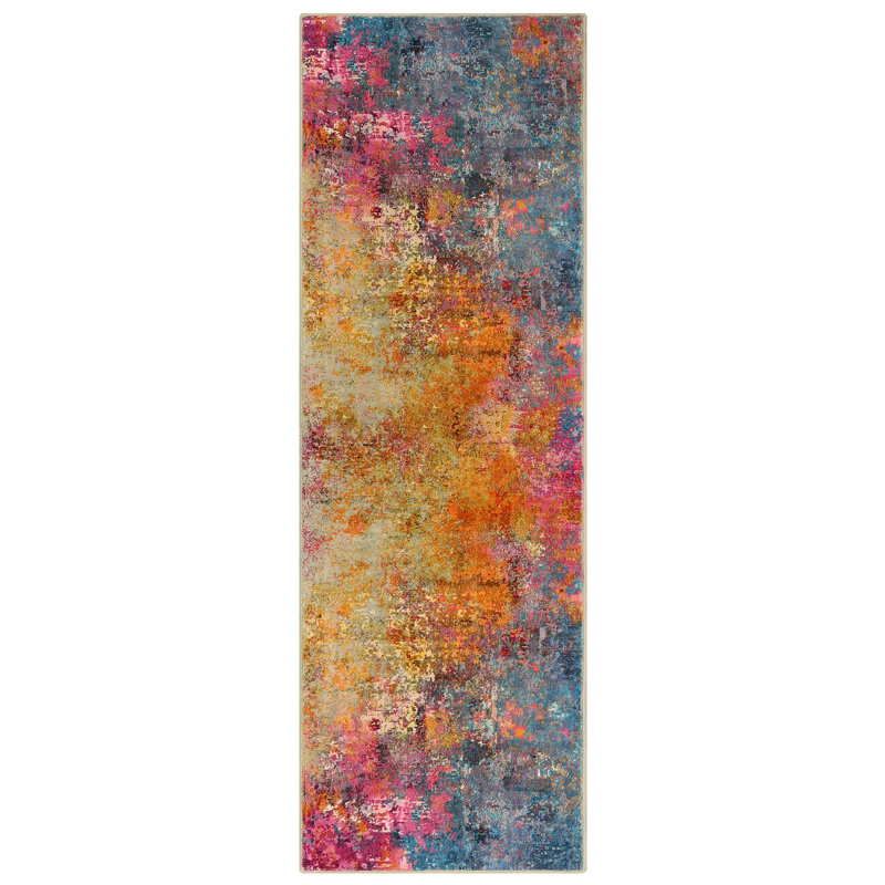 Tapis lavables abstraits modernes pour la chambre à coucher Kayo, Tapis de couloir 2 pi x 6 pi