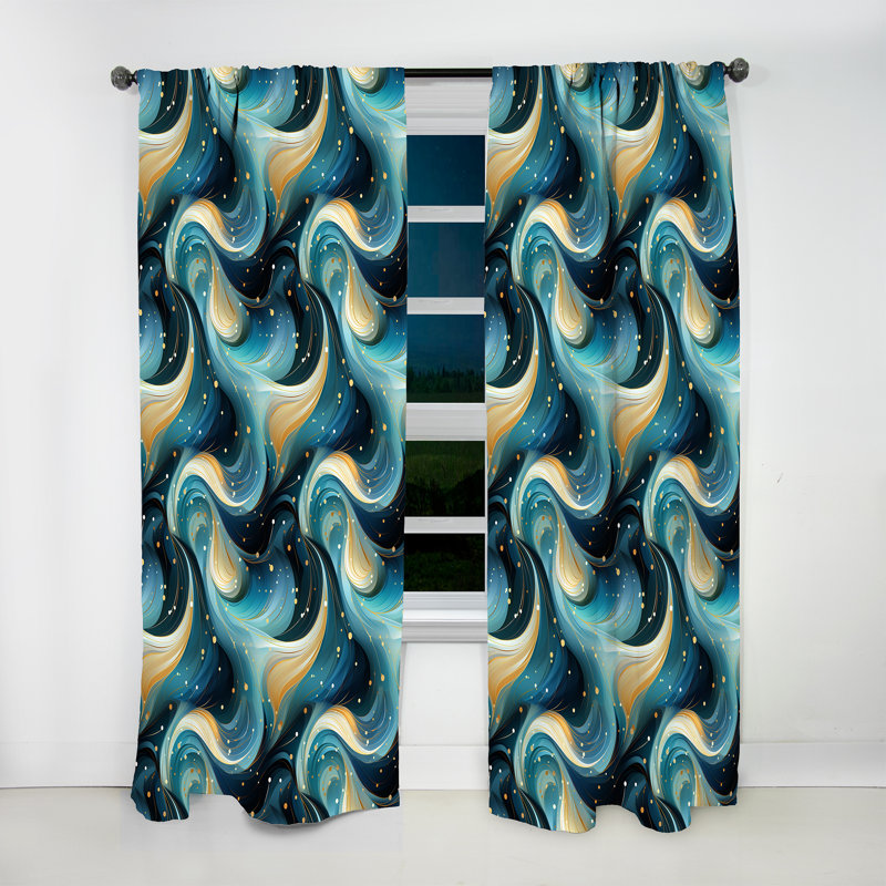 Blue Celestial Geometry Geometric I - Abstract Geometric Room Darkening Curtain - 1 Panels, 52" W x 84" L