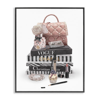 Fashion Bookstack Purse Perfume Pink Glam Design by Ziwei Li - Graphic Art Print