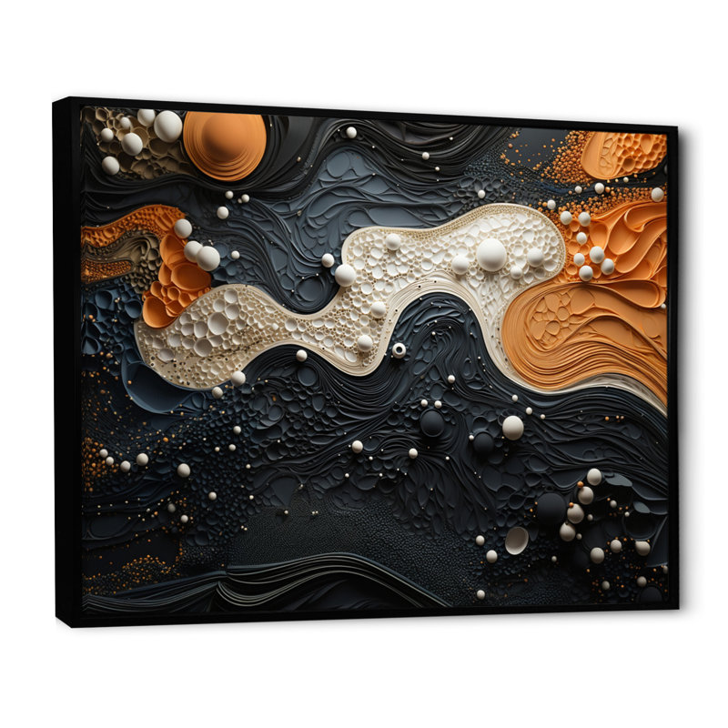 «Blue White Tranquil Waters III - Abstract Botanicals», art mural sur toile, Cadre flottant noir