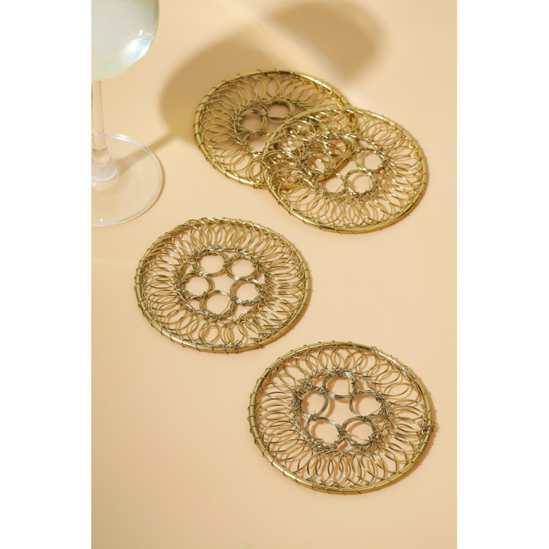 Sous-verres dorés à motif de treillis - ensemble de 4