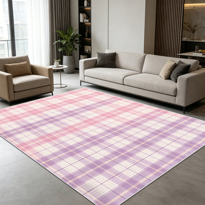 1PC pastel pink and purple plaid tartan area rugs, Soft and Comfortable, easy-to-maintain, machine washable Indoor floor mat, suitable for living room, bedroom, kitchen, entryway, dining area, balcony, porch, Home Decor, Outdoor Decor