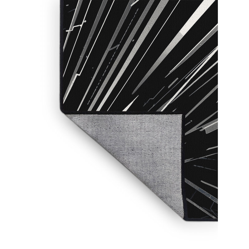 Tapis géométrique moderne lavable à la machine en noir Orlena, 7 x 10