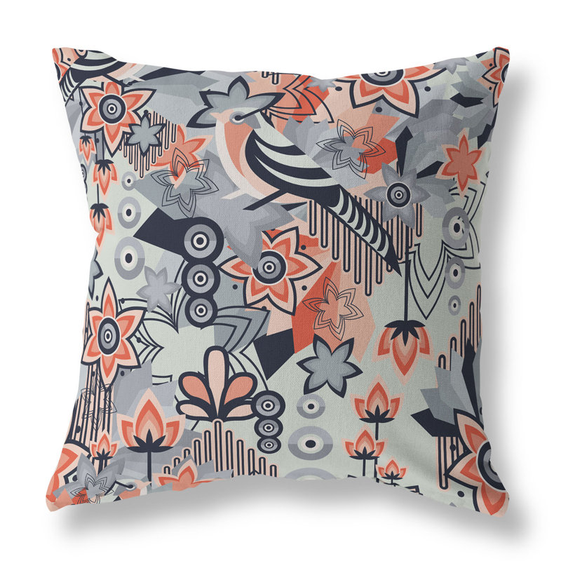 Coussin décoratif d'intérieur / extérieur croissance Grid, H 16 po x l 16 po, Gris / Rose