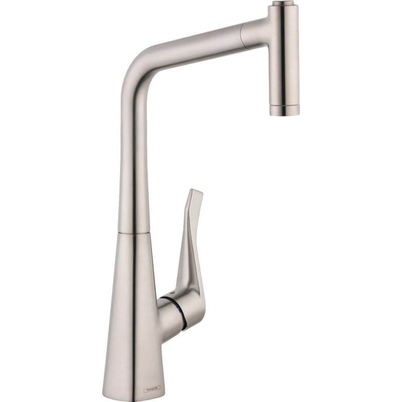Metris Pull Out Single Handle Kitchen Faucet, Steel Optik
