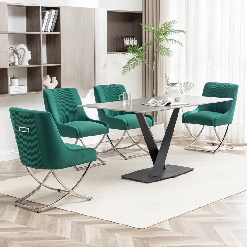 Chaise d'appoint rembourrée en velours Elian, 4, Vert foncé