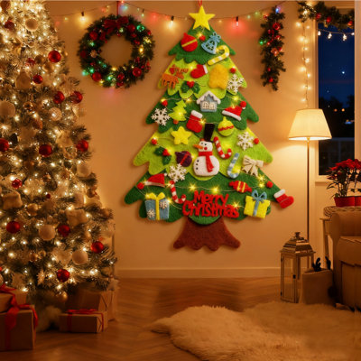 43Inch Montessori Christmas Tree for Toddlers, DIY Wall Xmas Tree Interactive Christmas Tree with 33Pcs Detachable Tree Ornaments,Ideal DIY Felt Christmas Tree Set