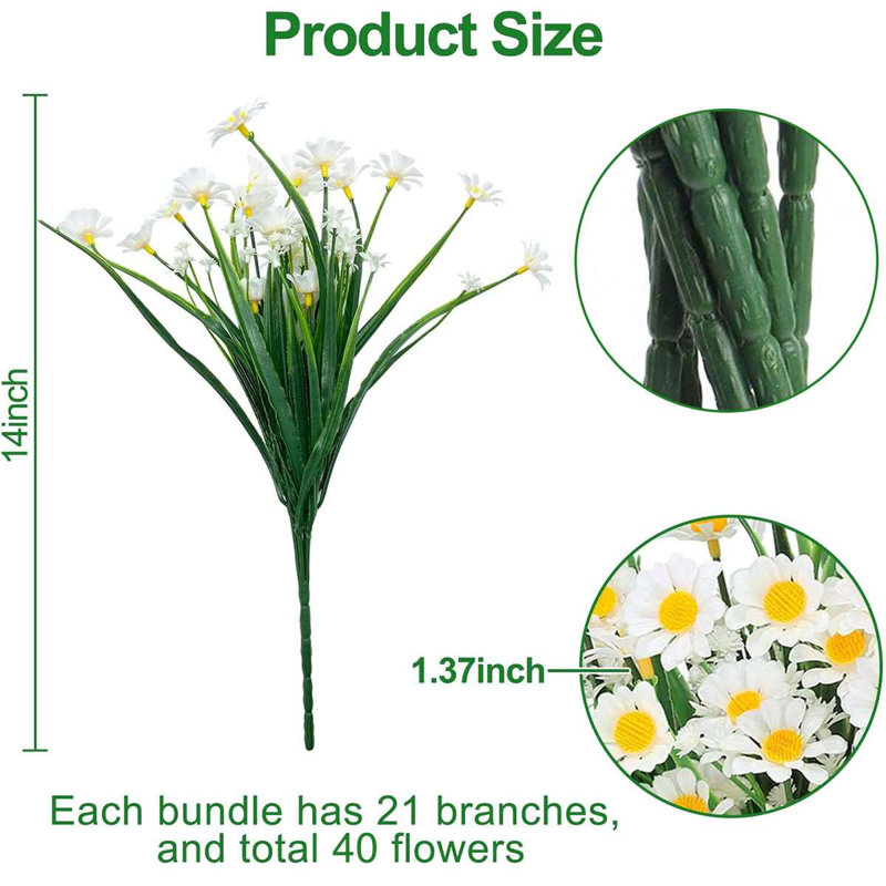 4 Bundles Artificial Daisies Flowers Outdoor Plants Faux Flower For Home Garden Decor, White