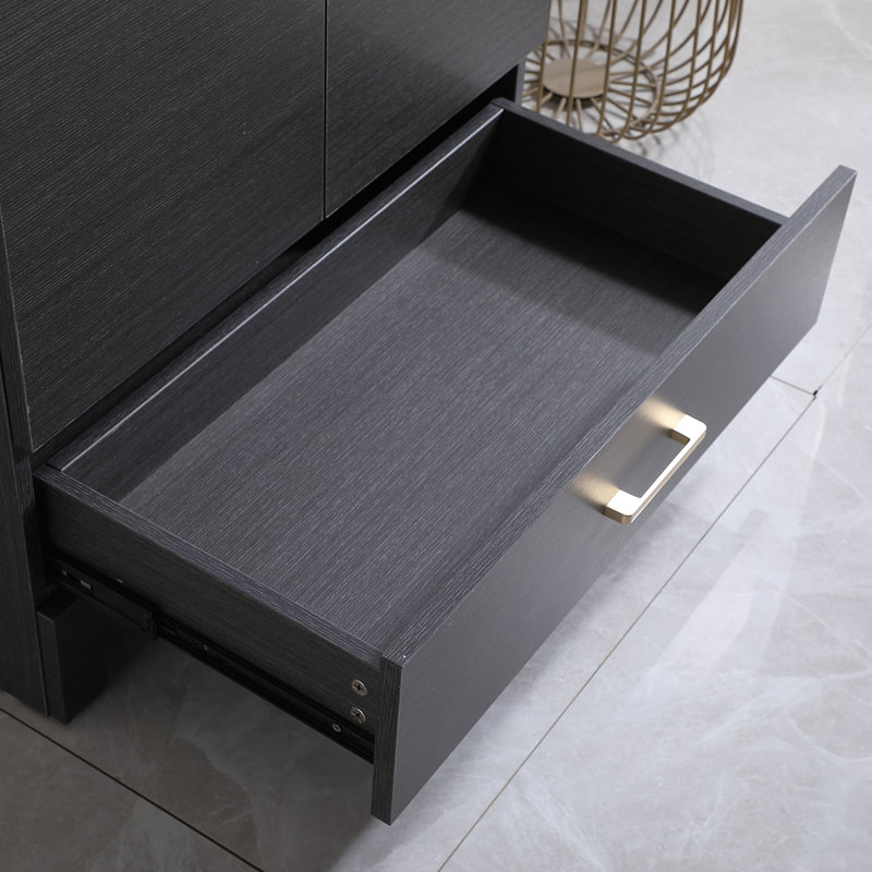 30'' Freestanding Ebony Wood Vintage Single Bathroom Vanity With Ceramic Top