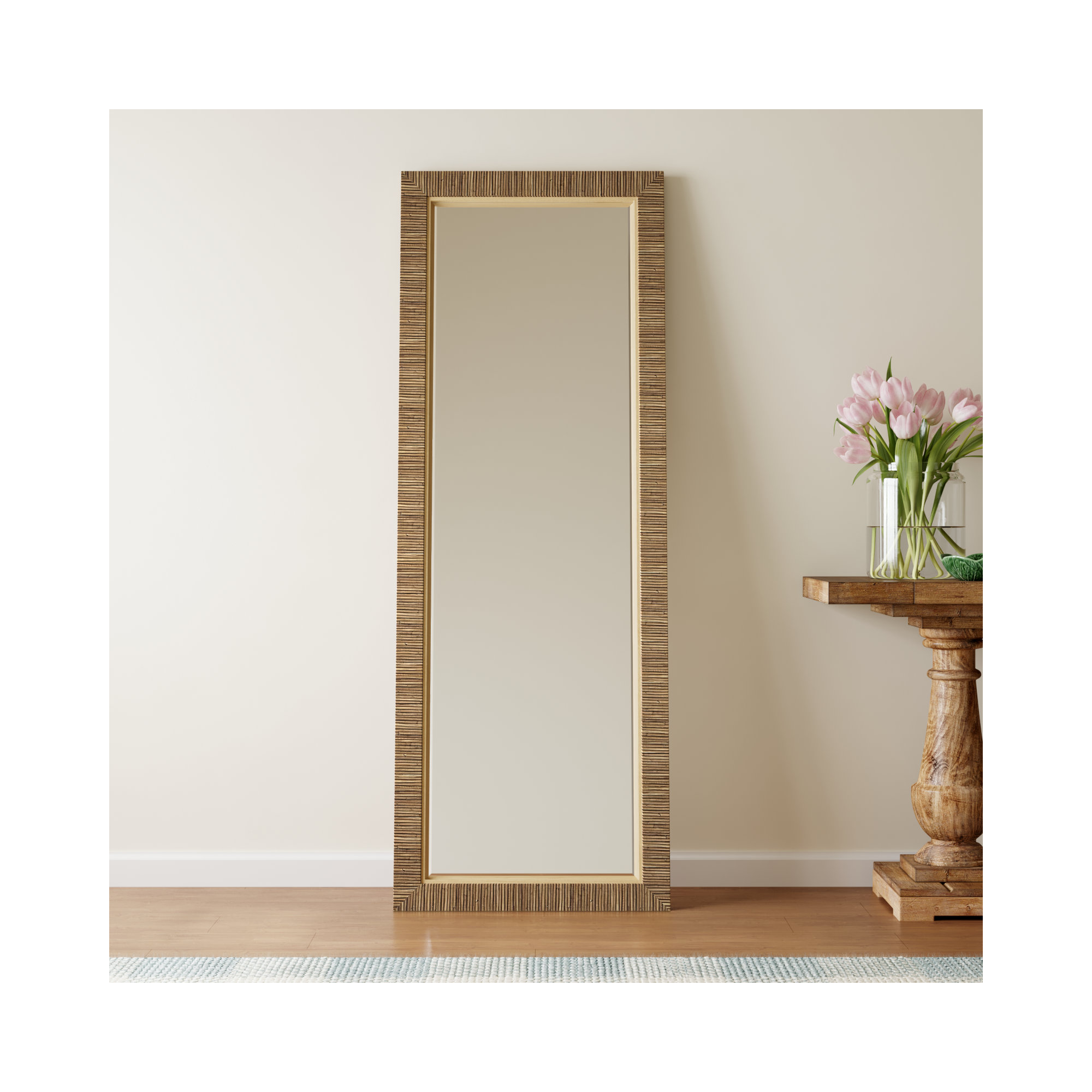 Hereen Rectangle Wall Mirror, Brown, 70" x 25"