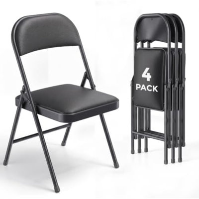 Ensemble de 4 chaises pliantes, structure métallique avec coussin et dossier rembourrés, portables et empilables, idéales pour la maison, les fêtes et le bureau, à l'intérieur comme à l'extérieur, noires.