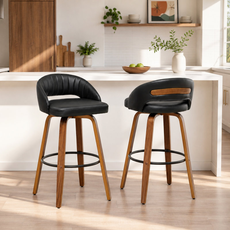 Tabourets de bar pivotants en simili cuir Lawrence, Noir, 29.92"