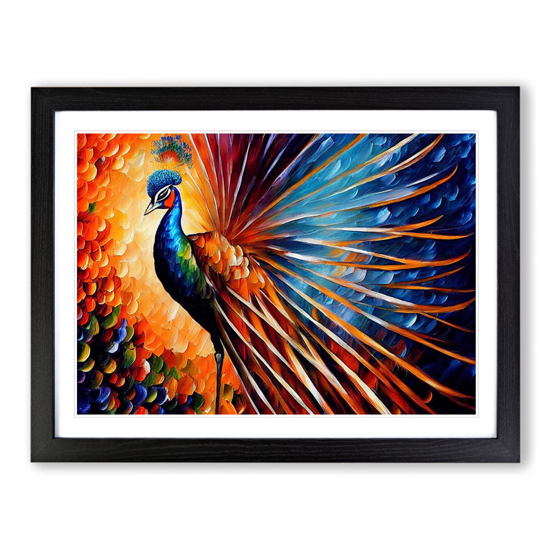 XH1022-6854X Peacock Painting Vol.2 Abstract - Picture Frame Painting, 34cm H x 46cm W x 2cm D, Black Framed