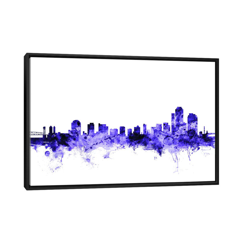 «Wilmington, Delaware Skyline» par Michael Tompsett, reproduction d'art graphique sur toile, Toile avec cadre flottant noir