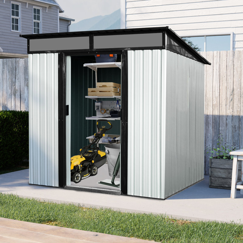 6 X 5Ft Outdoor Metal Storage Shed With Lockable Doors & - Surface - For Backyard, Garden Use 6Ft Galvanized Steel Sliding Feature Keep Clean In Garden, Lawn