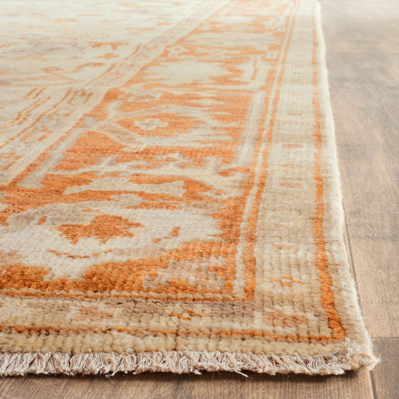 Oushak Oriental Hand-Knotted Wool Ivory/Rust Area Rug, Rectangle 10' x 14'
