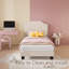 Structure de lit simple en tête de lit simple en velours côtelé - Plateforme robuste et silencieuse, lattes en bois, aucun sommier requis, assemblage facile, blanc-251504588
