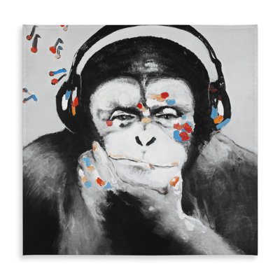 Monkey with Headphones Tablecloth - Black Indoor/Outdoor Decor
