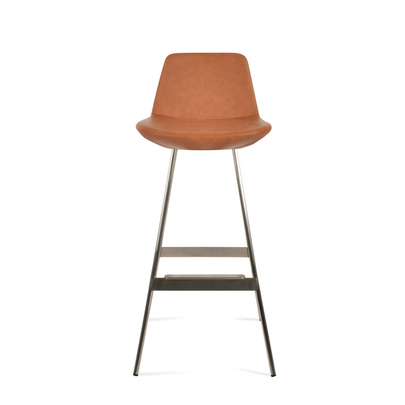 Tabouret Pera Balat, Similicuir caramel PPM, Acier Inoxydable, Tabouret de bar (siège d'une hauteur de 29 po)
