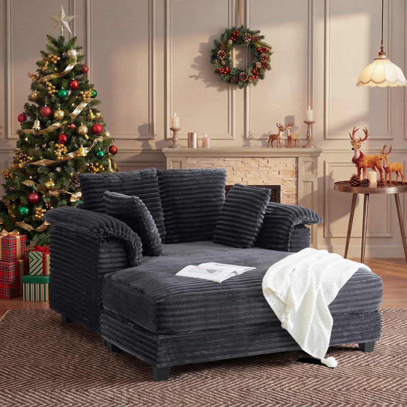 Corduroy Upholstered Convertible Sleeper Sofa with Toss Pillows , Dark Gray