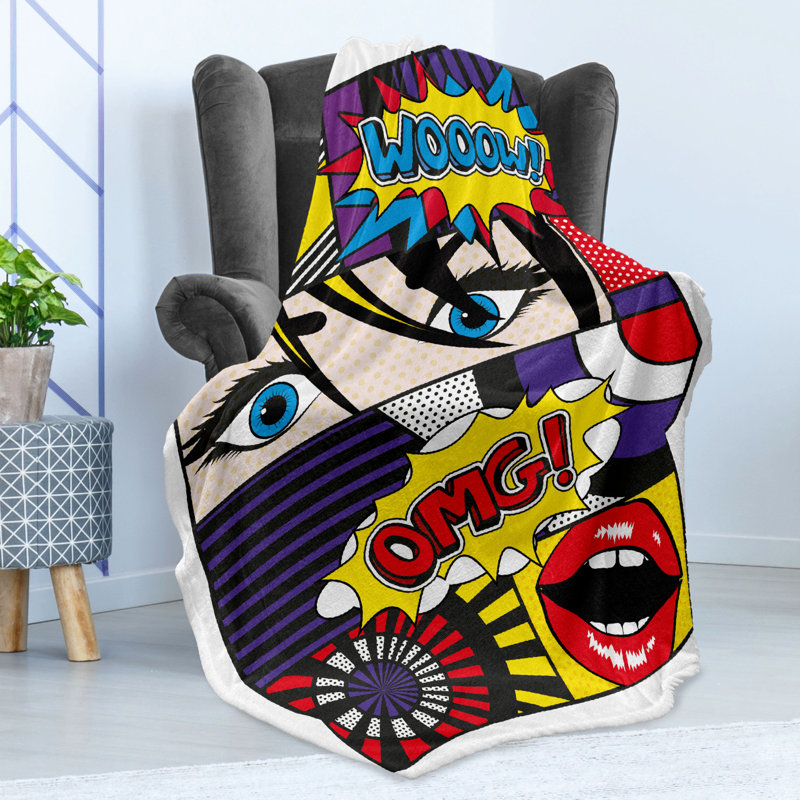 Ambesonne Art Fleece Throw Blanket Comic Book Pattern  Multicolor, 50" W x 60" L