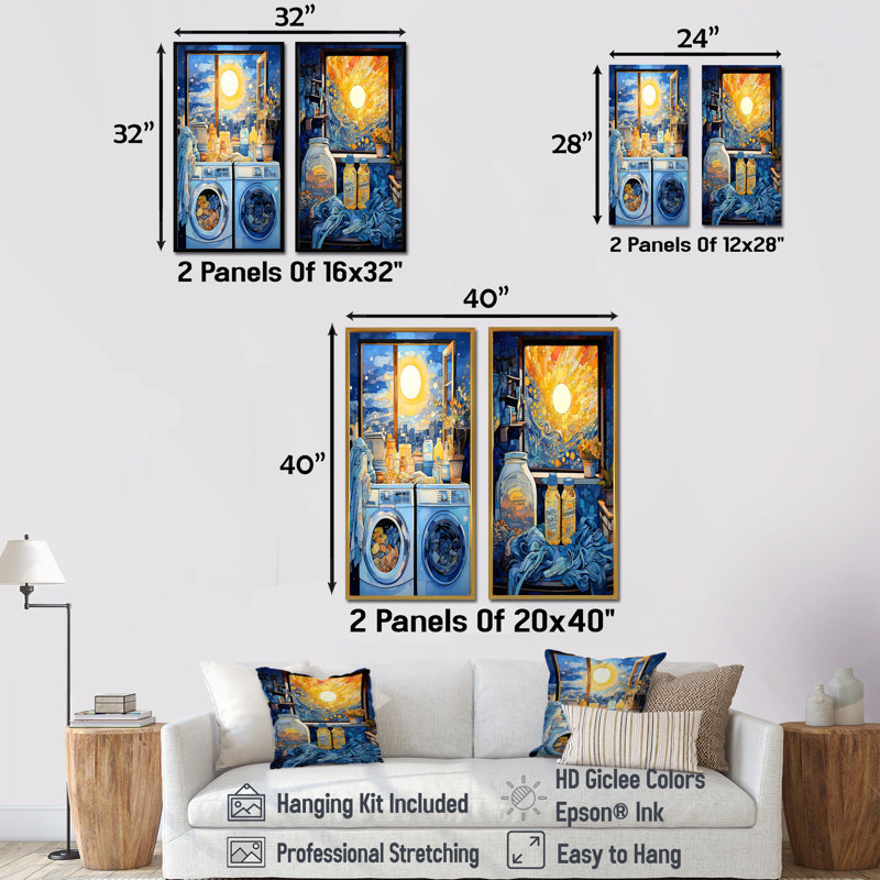 Blue And Yellow Laundry Day Detergent II - Laundry Wall Decor Set Of 2, Wrapped Canvas, 28" H x 25" W